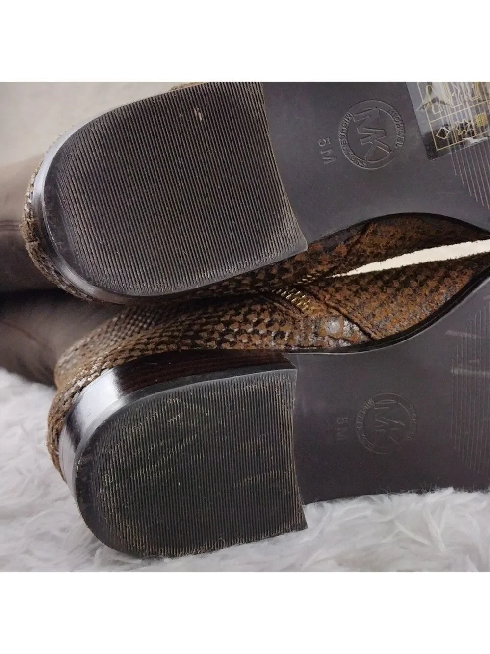 MICHAEL Michael Kors Brown Snakeskin Suede Leather Side Zipper Tall Riding Boot
